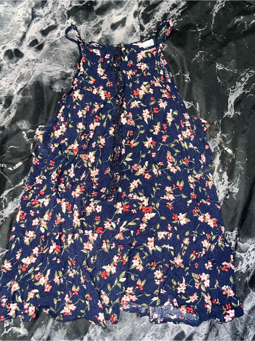 Navy Floral Halter Tank Top - Pink & Green Flower Print wallflower size medium